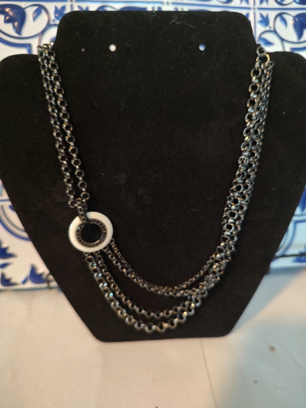 Givenchy Black Multi-Chain Necklace W/ Accent Ring